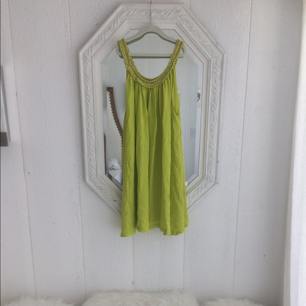 Beautiful lime green, gold-chain neck, mini dress!
